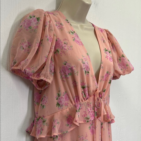 LoveShackFactory X Target - Fleur Chiffon Pink Floral Lined Maxi Dress Size 8 - Picture 4 of 12